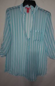 Mix & Co. M Aqua White Stripe Sheer Top